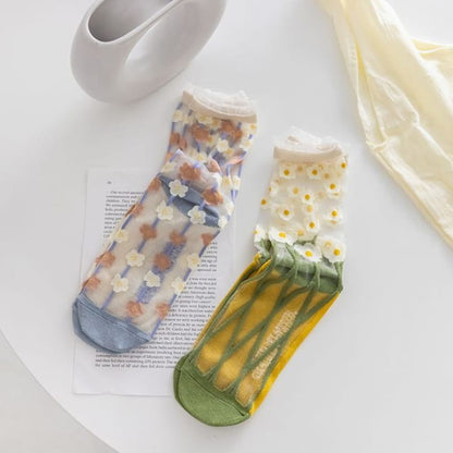 Set of 3: Floral Mesh Socks