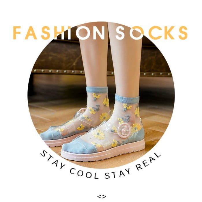 Set Of 3 Pairs: Floral Print Mesh Socks