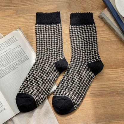 Set of 3 Pairs: Houndstooth Socks - Pairs - Black / One Size