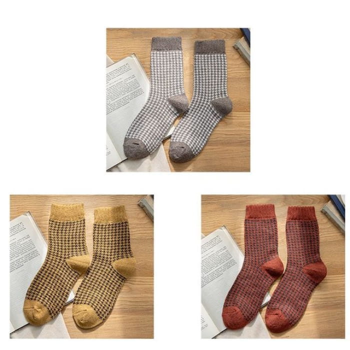 Set of 3 Pairs: Houndstooth Socks - Pairs - Coffee &