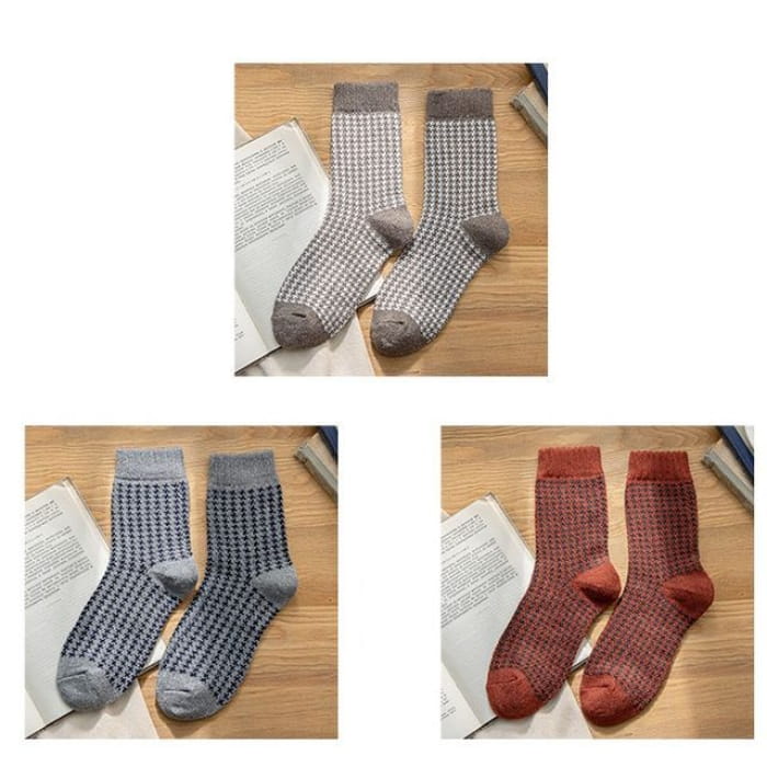 Set of 3 Pairs: Houndstooth Socks - Pairs - Coffee & Gray