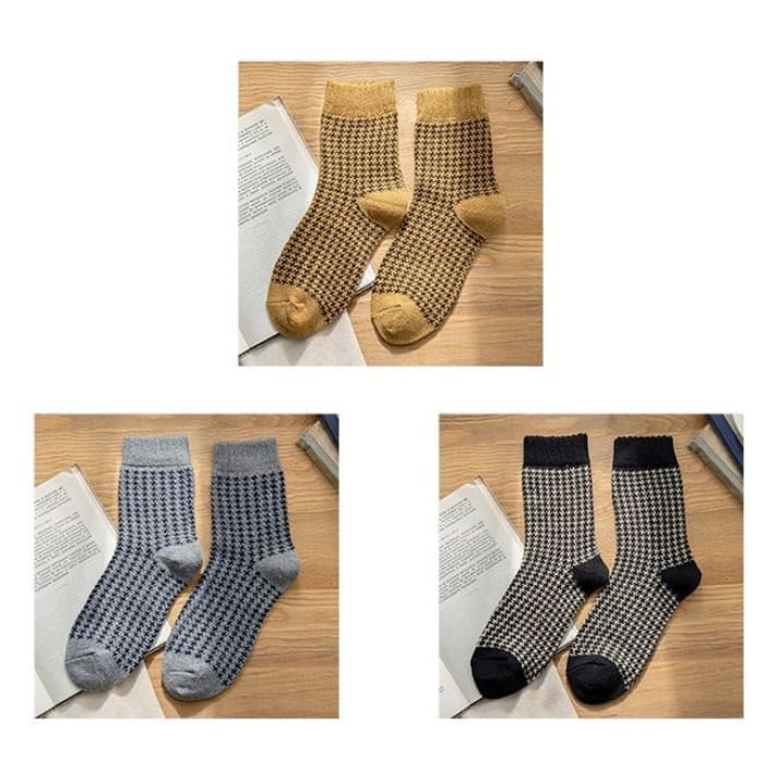 Set of 3 Pairs: Houndstooth Socks - Pairs - Curcumin & Gray