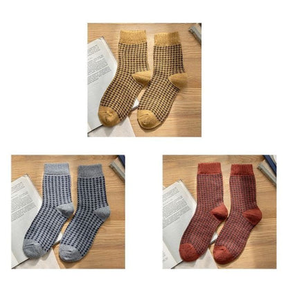 Set of 3 Pairs: Houndstooth Socks - Pairs - Curcumin & Gray