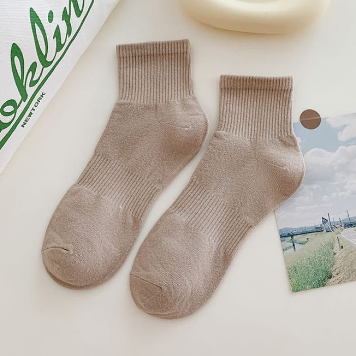 Set of 3 Pairs: Plain Ribbed Socks - Pairs - Khaki