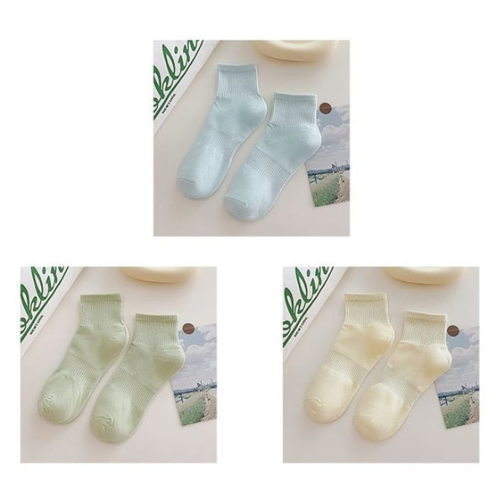 Set of 3 Pairs: Plain Ribbed Socks - Pairs - Light Blue &