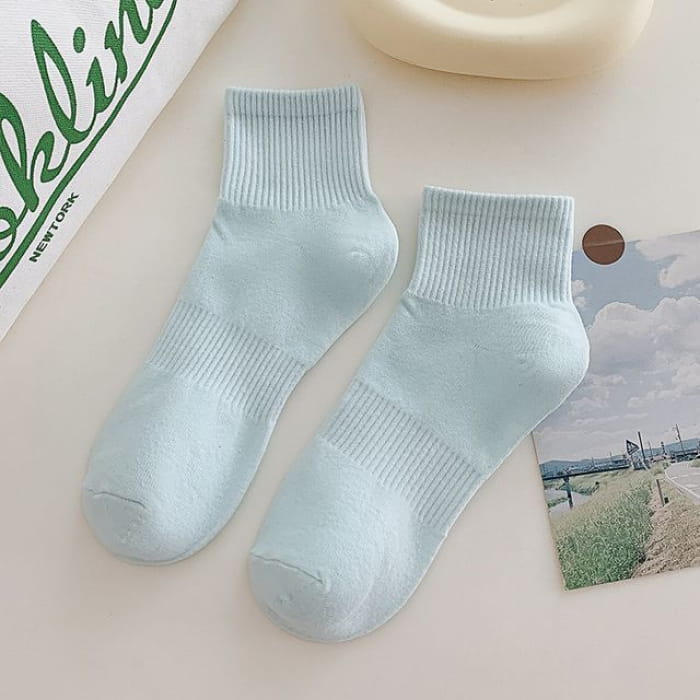 Set of 3 Pairs: Plain Ribbed Socks - Pairs - Light Blue