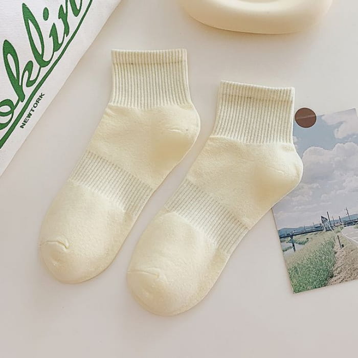 Set of 3 Pairs: Plain Ribbed Socks - Pairs - Light Yellow