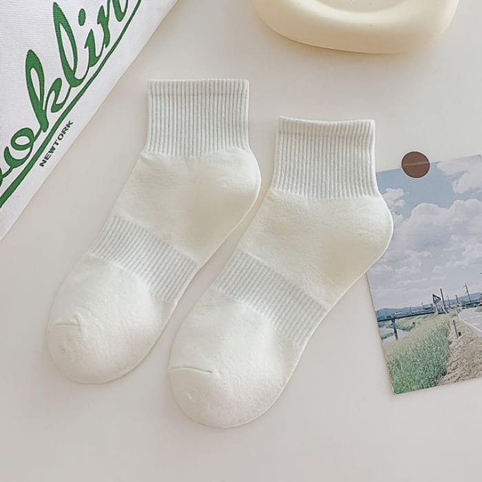 Set of 3 Pairs: Plain Ribbed Socks - Pairs - Milky White