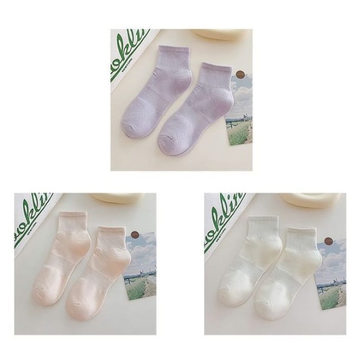 Set of 3 Pairs: Plain Ribbed Socks - Pairs - Purple & Light