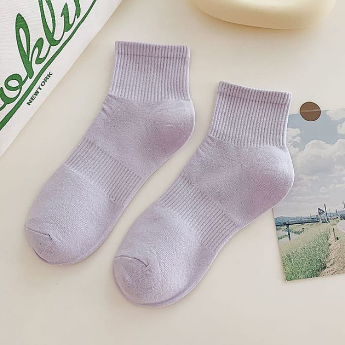 Set of 3 Pairs: Plain Ribbed Socks - Pairs - Purple