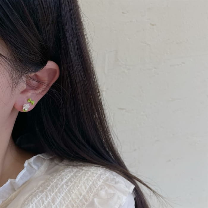 Set of 3 Pairs: Rose Stud Earring + Bow + Cherry