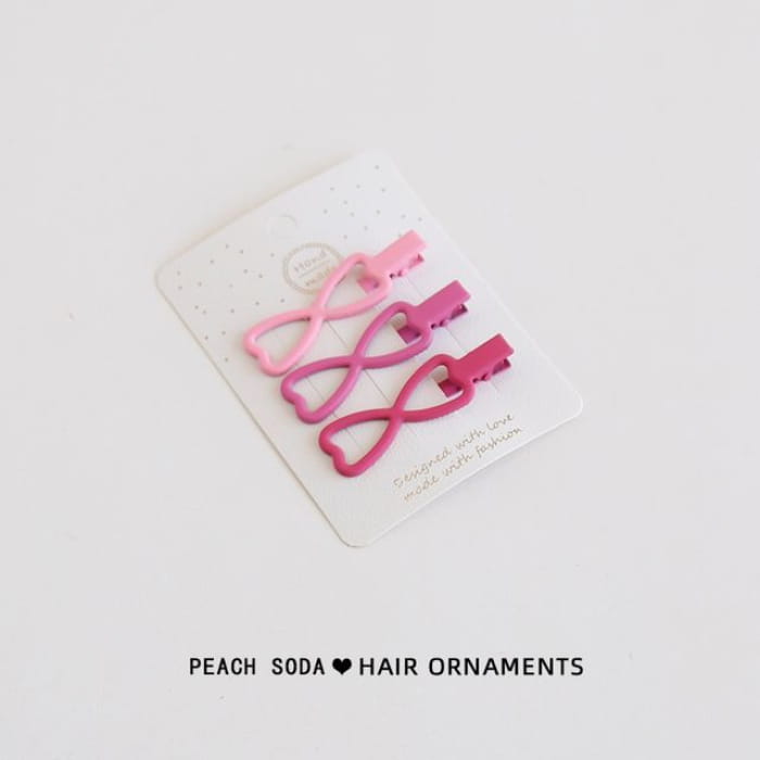 Set of 3: Plain Hair Clip - 3 - Bow - Pink / One Size