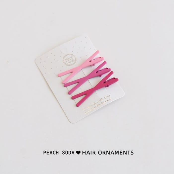 Set of 3: Plain Hair Clip - 3 - Cross - Pink / One Size