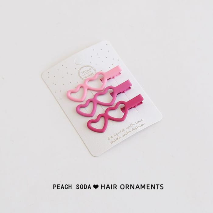 Set of 3: Plain Hair Clip - 3 - Heart - Pink / One Size