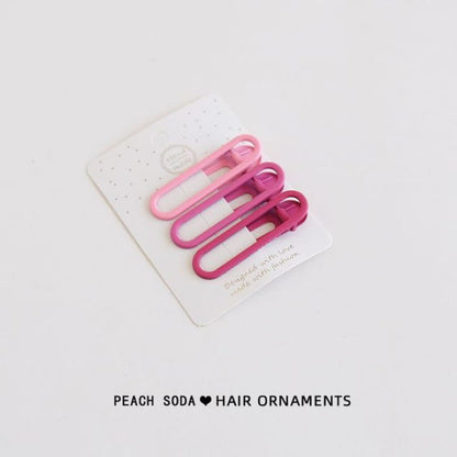 Set of 3: Plain Hair Clip - 3 - Oval - Pink / One Size