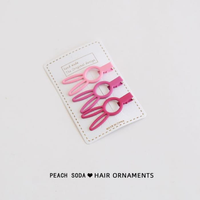 Set of 3: Plain Hair Clip - 3 - Rabbit - Pink / One Size