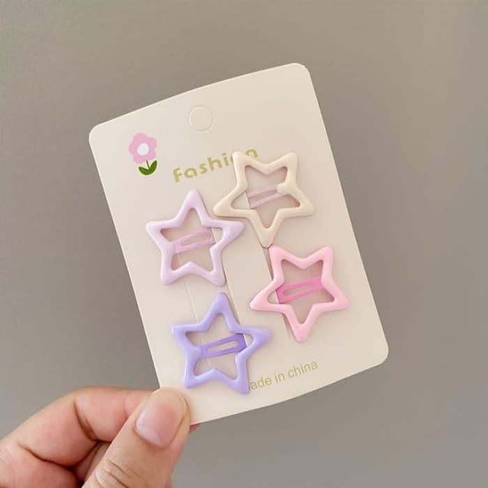 Set of 4: Cutout Hair Clip - Stars - Pink & Purple Almond