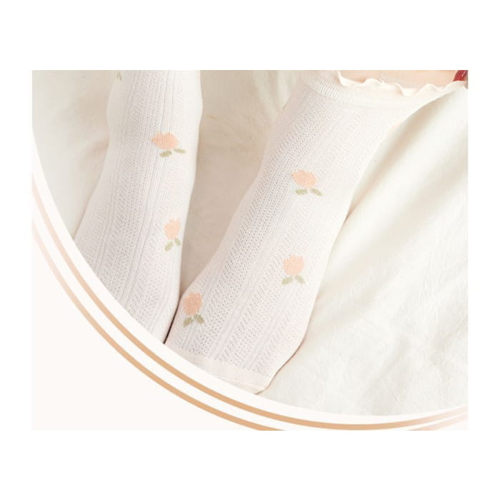 Set of 4 Pairs: Floral Print Lettuce Edge Socks