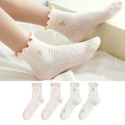 Set of 4 Pairs: Floral Print Lettuce Edge Socks - Pairs