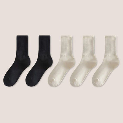 Set of 5: Plain Ribbed Socks - Of 5 Pairs - 2 Black & 3