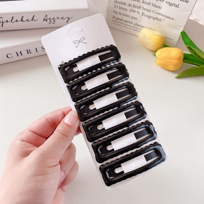 Set of 6: Hair Clip - Wavy - Black / One Size