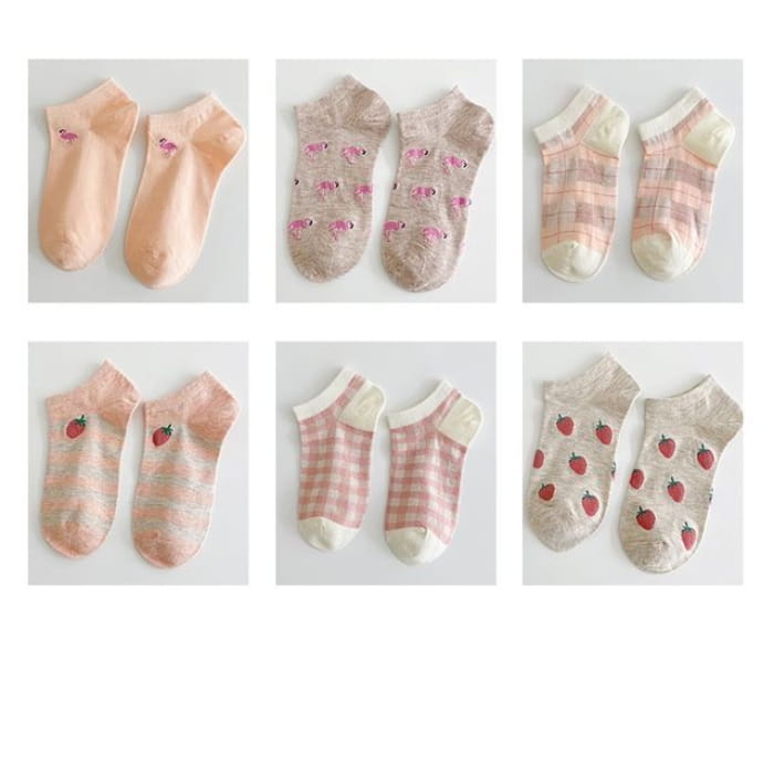 Set Of 6 Pairs: Jacquard Socks - Pairs - Flamingo &