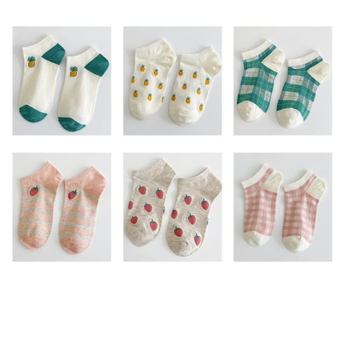 Set Of 6 Pairs: Jacquard Socks - Pairs - Pineapple &