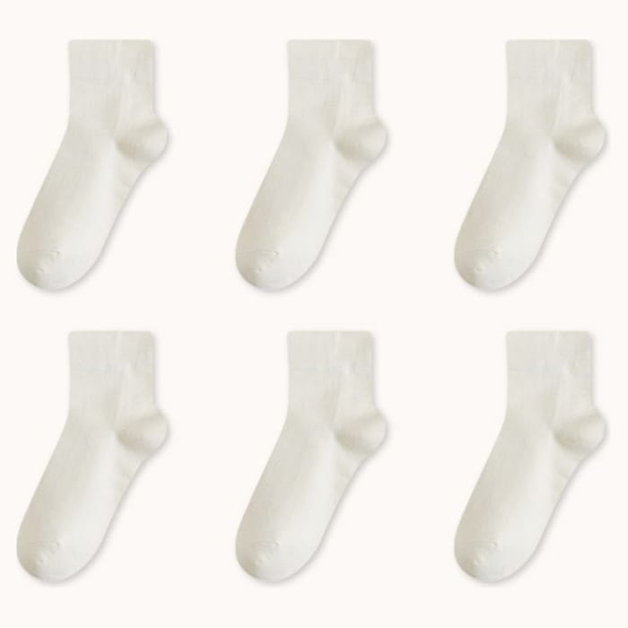 Set Of 6 Pairs: Plain Socks - Pairs - Milky White / One Size