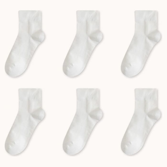 Set Of 6 Pairs: Plain Socks - Pairs - Pure White / One Size