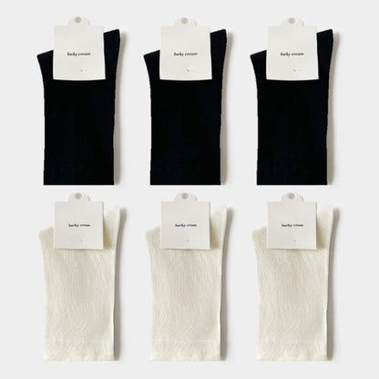 Set of 6: Plain Socks - 6 Pair - 3 - Black & - Milky White