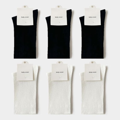 Set of 6: Plain Socks - 6 Pair - 3 - Black & - White