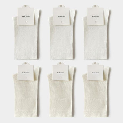 Set of 6: Plain Socks - 6 Pair - 3 - White & - Milky