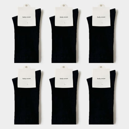 Set of 6: Plain Socks - 6 Pair - Black / One Size