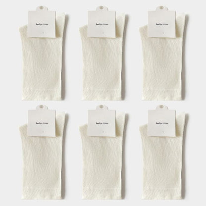 Set of 6: Plain Socks - 6 Pair - Milky White / One Size