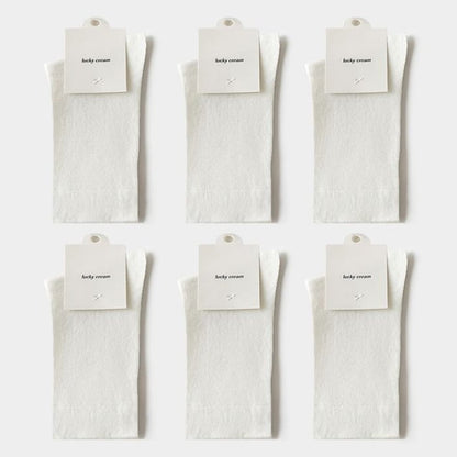 Set of 6: Plain Socks - 6 Pair - White / One Size