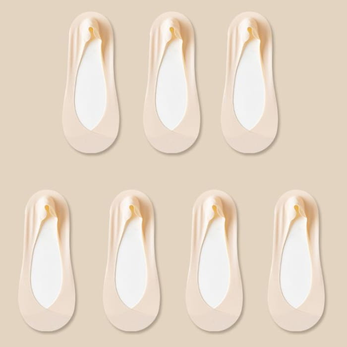 Set of 7: Plain No-Show Socks - 7 Pair - Nude / One Size