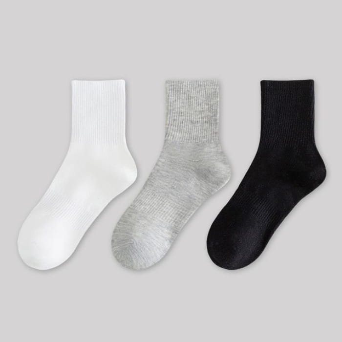 Set of 9 Pairs: Plain Ribbed Socks - 02 - Pairs - Black &