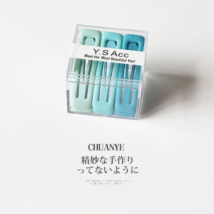 Set of 9: Plain Alloy Hair Clip - 04 - Of 9 - Aqua Blue