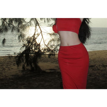 Set: Plain Crop Cami Top + Mid Waist Maxi Fishtail Skirt