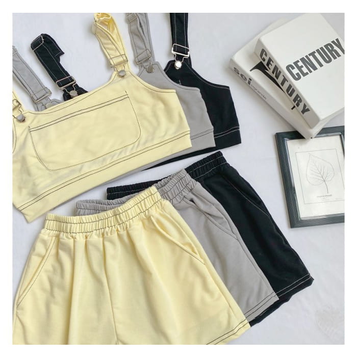 Set: Plain Crop Tank Top + Shorts