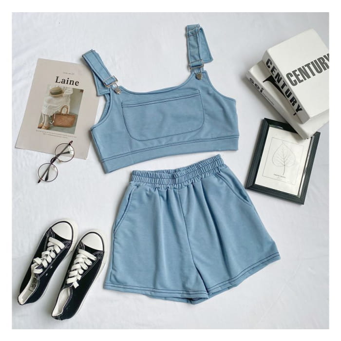 Set: Plain Crop Tank Top + Shorts