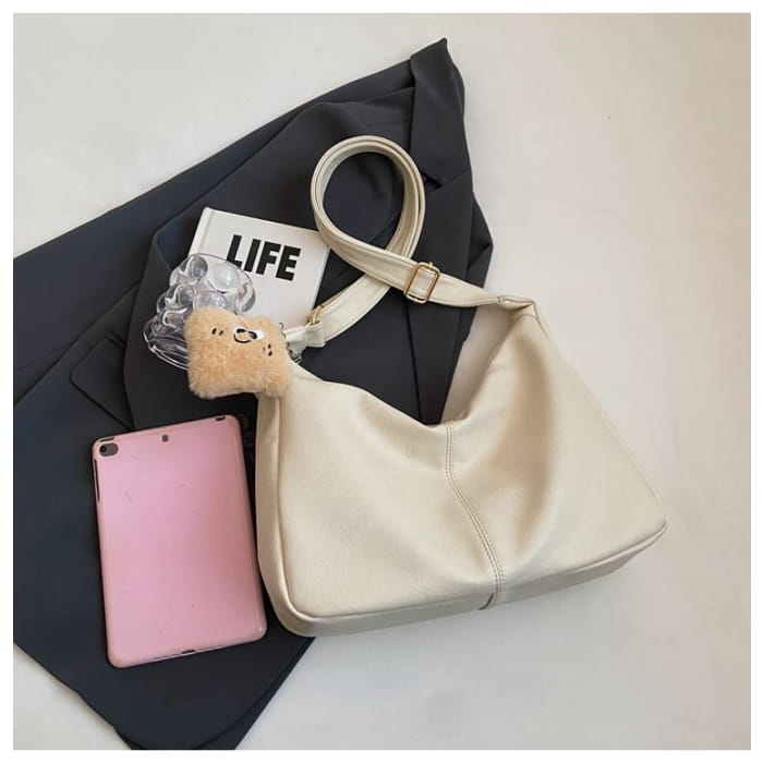 Set: Plain Faux Leather Crossbody Bag + Charm