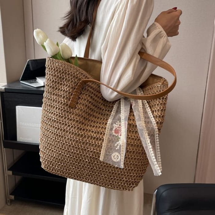 Set: Plain Woven Tote Bag + Scarf