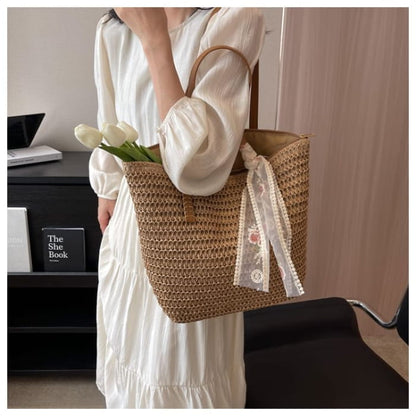 Set: Plain Woven Tote Bag + Scarf