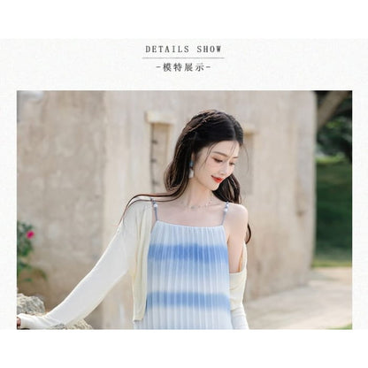 Set: Spaghetti Strap Tie Dye Pleated Midi