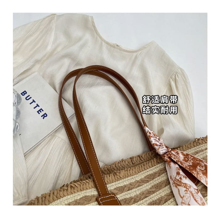 Set: Striped Woven Tote Bag + Scarf (Various Designs)