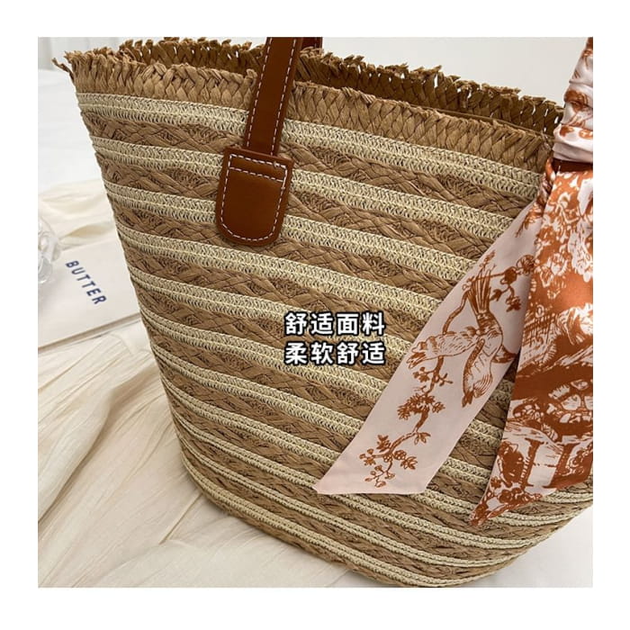 Set: Striped Woven Tote Bag + Scarf (Various Designs)