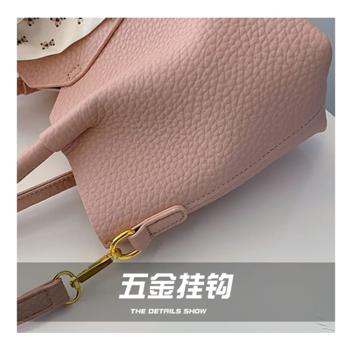 Set: Top Handle Plain Faux Leather Crossbody Bag + Scarf