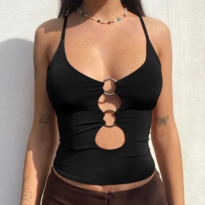 Sexy O-Ring Cutout Top - S / Black - Tops