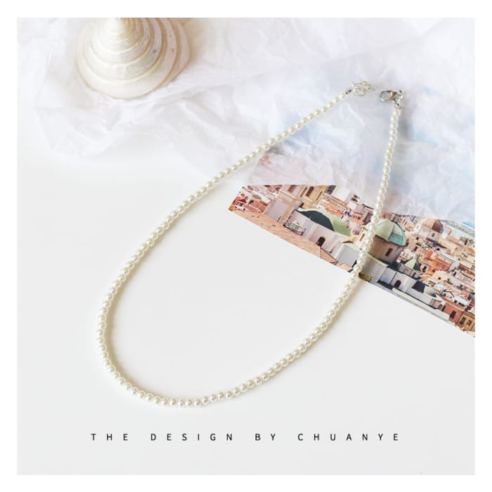 Shell / Faux Pearl Pendant Bead Necklace - 01 - Edition